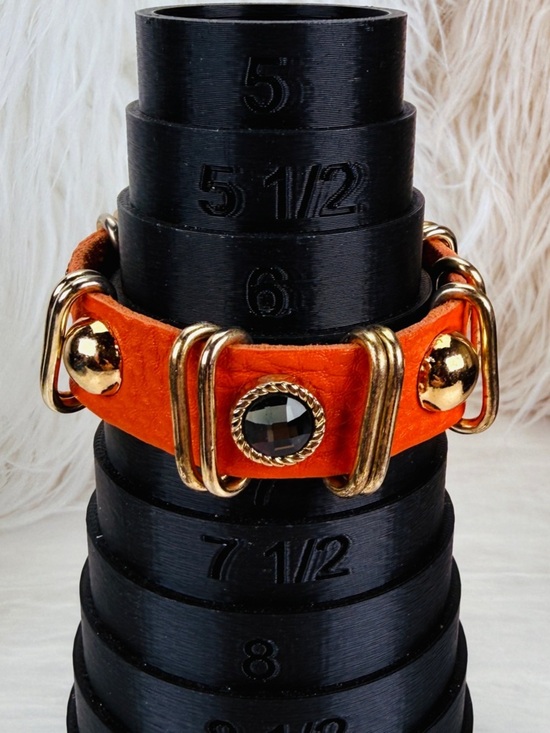 Burnt Orange Soft Leather Bracelet with Gold Accents